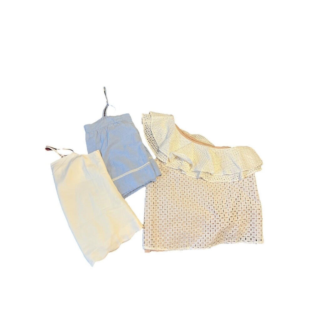 J Crew Top Womens Sz 0 Lot Of 3 White Eyelet Lace One Shoulder Tank & 2 Cami's